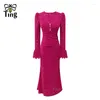 Vestidos casuais tingfly mulheres moda botão decoração de renda bodycon slim fit