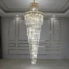 Lustres de cristal moderno de luxo para a escada de longa luminária de cadeia de cadeia de villa decoração grande decoração de casa lâmpada de cristal de cristal de ouro