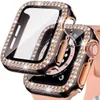 Bling Glass+крышка для Apple Watch Case 45 мм 41 мм 40 мм 44 мм 42 мм 38 мм алмазной бампер+Scrector Series Iwatch 7 9 8 5 6 SE