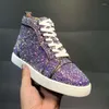 Casual schoenen ontwerper high-top luxe heren glitter pailletten bord veter omhoog platte liefhebbers rood