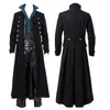 Trench de trincheira masculina 2024 Trajes medievais vintage steampunk gótico preto casaco comprido casaco vampiro pirata halloween roupa de halloween thenchcoat