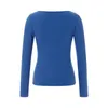 Magliette da donna magliette blu vintage t-shirt primaverili per pulllouver a autunno slim