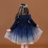 Sweet Girls Party Night Robe Starry Gradient Long Short Mancheve Princesse Bubble Fashion Robe Childrens Clothes Girls Robes 240507