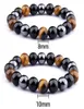 Natural Stone Bracelet Tiger Eye Triple Protection Hematite Black Obsidian Health Energy For Men Women Gifts Beaded Strands7251227