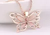 Fashion Women Rose Gold Opal Butterfly Charm Pendentif Pendre Long Chain Collier Bijoux de cou Collier de tour Simple pour filles PS9203268