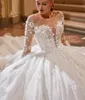 Robe de mariée perlé de luxe 2024 Illusion Couure à manches longues Appliques de dentelle princesse Boule de balle Vestidos de Novias personnalisé