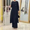 Kadınların İki Parçası Pantolon Müslüman Abaya Takımları Eşleştiren Setler Moda Uzun Gömlek Topları Geniş Bacak 2024 Ramazan Kıyafetleri