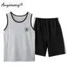 Piajama Set di pigiama Summer Shorts Shorts ShortSleveless Gret a due pezzi Distintivo da ricamo sportivo da notte.