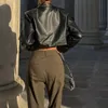 Xeemilo осенняя искусственная кожа короткая куртка y2k поворотный воротниц модный боттон