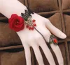 Chain Vintage Rose Bracelets Gothic Style Crystal Lace Bracelet With Ring Black Cosplay Costume Prop Ladies Bangles Jewelry Gift