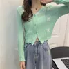 Summer Suncreen Cardigan Femmes 2024 Nouveau design High Taist Short Fared Sleeve Tricoted Blouse French Style Office Lady Fashion Casual Casual Versatile Female Tops