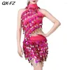 Wear 2024 Robe de danse latine brillante Femmes paillettes Tassels Costume Set Ladies Girls Rumba Cha Tango Performance Tenue