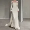 Elegante Meerjungfrau Elfenbein Hochzeitskleid 2024 aus der Schulter Rückenless Seidensatin Brautkleider Sweep Zug Vestidos de Novias