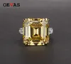 Oevas Luxury Big Square Rose jaune blanc aaaaa zicon S925 STERLING Silver Weddings Girls Birthday Stone Bijoux Dropship 213578711