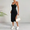 Casual jurken dames sexy open achterkant slanke fit wrap heup mouwloze riemdurk2024