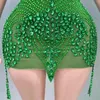 Lässige Kleider blinken Strassgrüns grünes sexy halbreicher rückenfreies transparentes Scheide Mini Kleid Geburtstag Feiern Sie Kostüm Frauen Tänzer Abschlussball