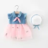 Kız Elbiseleri Yaz Bebek Kız Elbise Giysileri Setleri Toddler Bebek Baskı Prenses Elbiseler 1 Yıllık Kız Doğum Giysileri Şapka Bebek Takımları