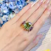 Cluster anneaux de luxe couleur argent menthe green treasure ring multicolor zircon bands de mariage pour les femmes d'engagement d'anniversaire cadeau