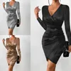 Casual Dresses Womens Long Sleeve BodyCon Wrap V Neck Mini Short Dress Clubwear Gifts Dropship