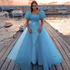 Light Sky Blue Elegant Modest Evening Wear Dress Dubai Arabe Busle Sequins Robe Forme Robe Forme Robes Proms Célébrité Robe de Soiree 0430