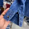 Frauenblusen Europäischer Warengericht Style Denim Shirt Frühlings- und Herbst -Top -Top -Design Sinn für kleine Menschen lange Ärmel mit