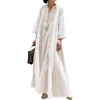 Abiti casual Lady Maxi Dress Women Elegant Floral ricamato con cinghie di nappe Desti a V per le vacanze estive