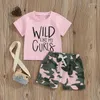 Clothing Sets Kids Baby Girls Letter Print Short Sleeve T-Shirt Tops Camouflage Pattern Shorts Toddler Infant Girl Summer 2 Pcs Outfit