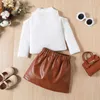 Vêtements Ensembles iyeal Fashion Girl Vêtements Elegant Princess Kids Coltweneck Off Bops Tops T-shirt Pu Jirts Suits 2PCS