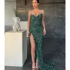 Spaghetti Green Elegant Dark Sequins Dresses Prom Sheath Party Evening Gowns Slit Formal Long Special Ocn Dress