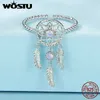 Band Rings Wostu 925 Sterling Silver Dream Catcher Open Ring Womens Pink Opal Party Stapelbar Anillo Holiday Jewelry Gift Q240429