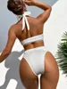 Women's Swimwear One Piece Swimsuit Sexy White Halter Swimsuits Cut Out Monokini Woman 2024 Bathers High Swimming Bathing Suit For Women