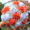 Bröllopsblommor Silk Ribbon Bridal Buquets Simulation Flower Supplies de Noiva Rhinestones Quinceanera W224