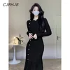 Casual klänningar cjfhje koreansk vit stickad midi klänning kvinnor tröja sjöjungfru elegant party bodycon knapp chic svart trumpet vestidos