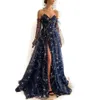 Side Evening Sweetheart Blue A Navy Line Split lange prom -jurken Sparkly Shining Stars Formele jurken voor speciale OCN's