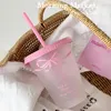 Wasserflaschen Kawaii Tasse mit Deckelstroh für Kaffeesaftmilchtee süße Plastikflasche tragbare wiederverwendbare Trinken BPA kostenlos