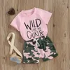 Clothing Sets Kids Baby Girls Letter Print Short Sleeve T-Shirt Tops Camouflage Pattern Shorts Toddler Infant Girl Summer 2 Pcs Outfit