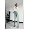 Женские джинсы скрученные женщины с высокой талией светло -голубые брюки Джинсовые брюки весна модная уличная одежда корейская 2024