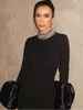 Casual Dresses Women Celebrity Sexy Turtleneck Beading Rhinestone Black Maxi Long Bodycon Bandage Dress 2024 Elegant Evening Club Party