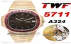 TWF Jumbo Platinum Ruby Bezel Rose Gold 5711 Black Texture Dial A324 Automatic Mens Watch Hip Hop Edition PTPP 2021 PURETIME 5640662