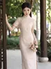 Abbigliamento etnico stampa floreale rosa qipao elegante abito stil cinese da donna vintage collare mandarino cheongsams satinidos lunghe