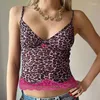 Tanks pour femmes biikpiik femmes léopard imprimé maillage camisole sexy mode en dentelle florale patchwork rose débardeur