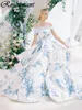 Ruffles de impressão floral elegantes vestidos de noiva A-line vestidos de fitas de noiva dos ombros Robe de Mariee