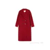 Zarif moda lüks tasarımcı ceket kaşmir ceket yün karışımı kadın ceket düz renkli yaka çift göğüslü orta uzunlukta ceket kadınları kırmızı maxmaras