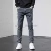 Designer Jeans for Man Black distressed jeans men's trendy slim fit small feet autumn new trend scraped trendy version versatile long pants for men