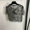 Женские футболки T European и American Heavy Industries Street Fashion Hollow Water Diamond Mesh Short Open Top Top Top