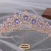 Diadration Barock Luxus Elegante Königin Prinzessin Tiara Kronen Purpur Pink AB Crystal Tiara für Frauen Hochzeit Kopfschmuck Haar Schmuck