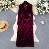 Casual jurken herfst winter dikke fluwelen diamanten verfraaide jurk voor dames v nek lange mouw veter bandage rhinestone party