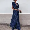 Casual Dresses Polka Dot Chiffon Summer Bohemian Beach Dress Hollow Out Fit And Flare Maxi Women V Neck Patchwork Vestidos Verano