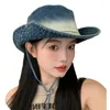 Boinas japonesas moda tie-dye tie-dyim jeans pescador chapéu feminino primavera e verão protetor solar protetor de montanhismo