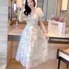 Summer White Chiffon Long Dress Casual Floral Party Elegant Short Sleeve Fairy Dresses for Women Sweet Clothing 20044 240425